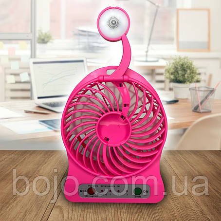 Портативний настільний міні вентилятор Home Fest Portable Mini Fan USB + ліхтарик Темно-рожевий, фото 1