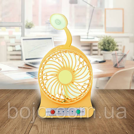 Портативний настільний міні вентилятор Home Fest Portable Mini Fan USB + ліхтарик Жовтий, фото 1