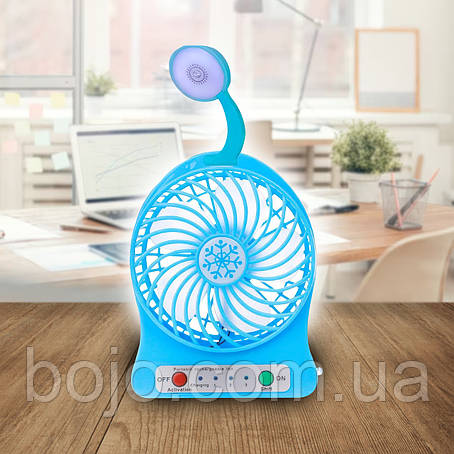 Портативний настільний міні вентилятор Home Fest Portable Mini Fan USB + ліхтарик Блакитний, фото 1