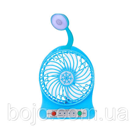 Портативний настільний міні вентилятор Home Fest Portable Mini Fan USB + ліхтарик Блакитний, фото 3