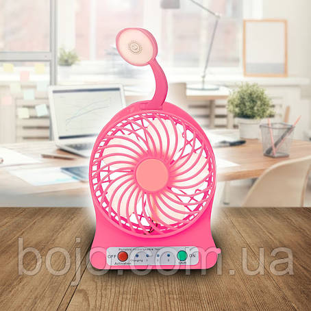 Портативний настільний міні вентилятор Home Fest Portable Mini Fan USB + ліхтарик Рожевий, фото 1