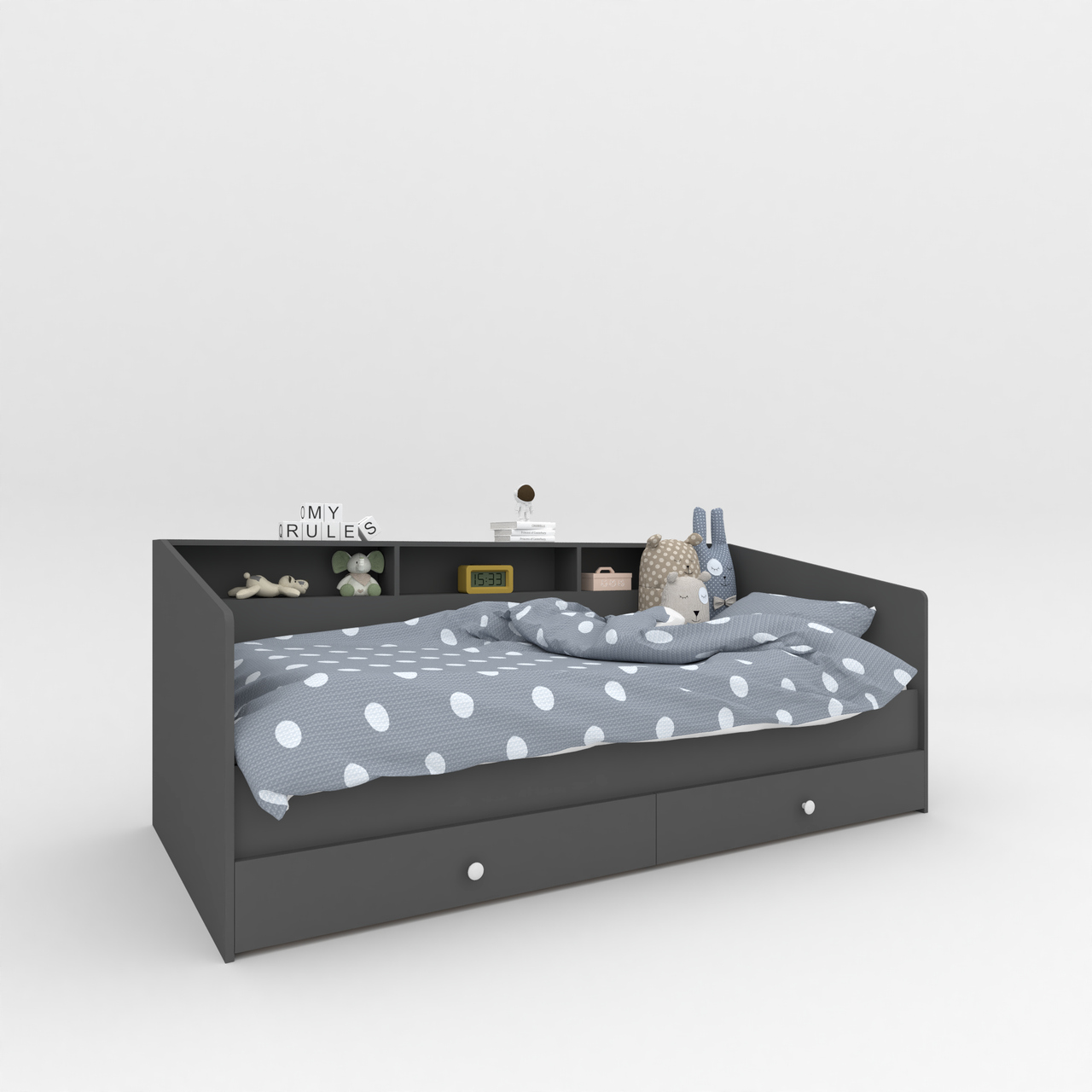 Дитяче ліжко з шухлядами Sleep well дерев'яна основа + ламелі 800х2032х1108 мм Антрацит, фото 1