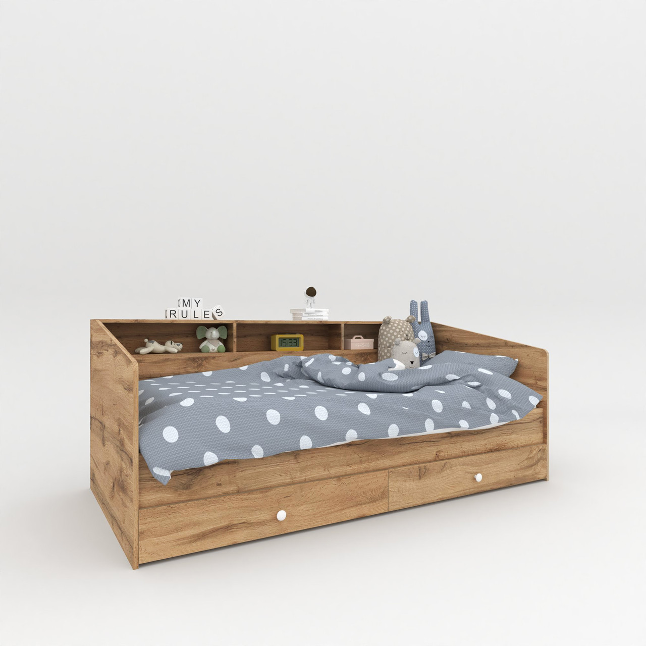 Дитяче ліжко з шухлядами Sleep well дерев'яна основа + ламелі 800х2032х1108 мм  Дуб Тахо