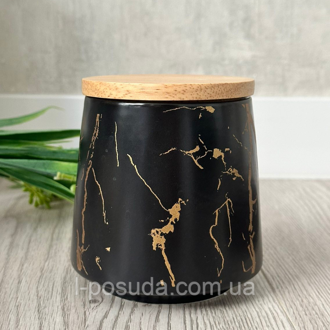 Порцелянова банка Кінцуги для зберігання 520мл з бамбуковою кришкою, фото 1