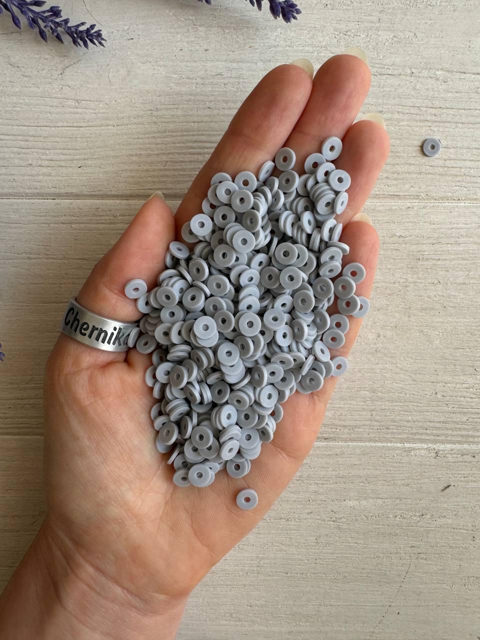 Намистини  плоскі 6 мм каучук  , сірі  500 грамів