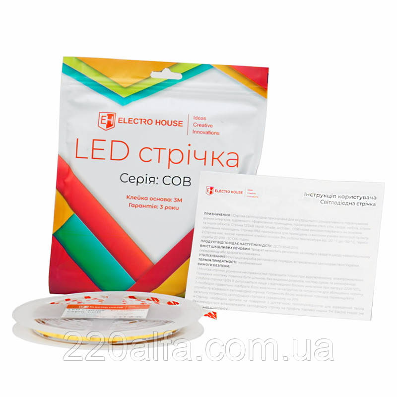 LED-стрічка 9 Вт 24 В COB 252 діодів 100 Лм/Вт нейтральний білий 4500 K (серія COB), гарантія 3 роки, фото 1