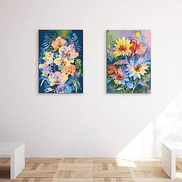 Комплект картин за номерами Riviera Blanca Акварельні букети (ITR-062) 2 шт в наборі