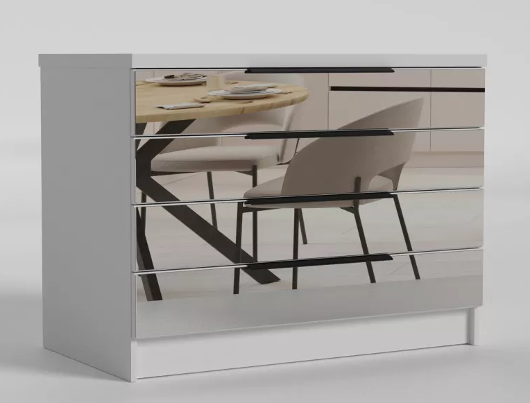 Комод 1000 Noir/Ноір 4 шухляди стільниця 32 мм фасади дзеркало TM Matroluxe