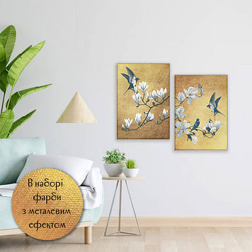 Набір картин за номерами з металевими фарбами Riviera Blanca Ластівки і Квіти (ITR-001) 2 шт в наборі