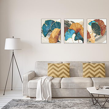 Набір картин за номерами з металевими фарбами Riviera Blanca Різнобарв'я гінкго (ITR-013) 3 шт в наборі