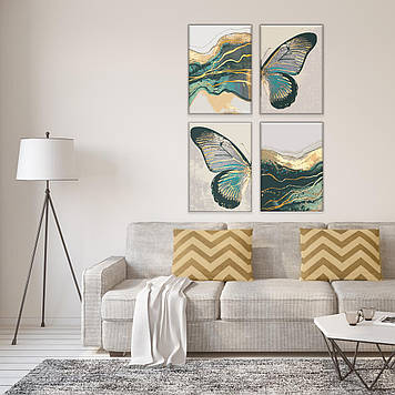 Набір картин за номерами з металевими фарбами Riviera Blanca Смарагдові крила (ITR-016) 4 шт в наборі