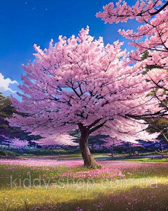 Діамантова вишивка. Картина на підрамнику Сакура, 40х50см, квадратні стрази, фото 1