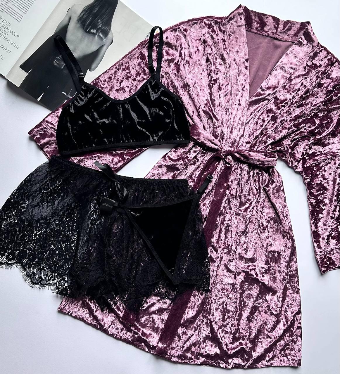 Халат-топ-шорти-стринги. Комплект четвірка на подарунок