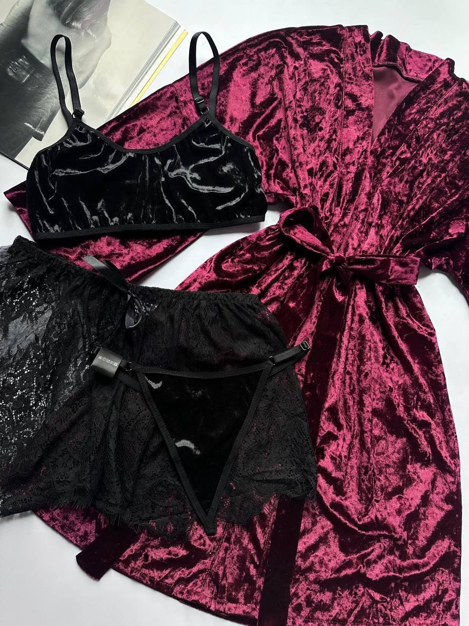 Халат-топ-шорти-стринги. Комплект четвірка на подарунок