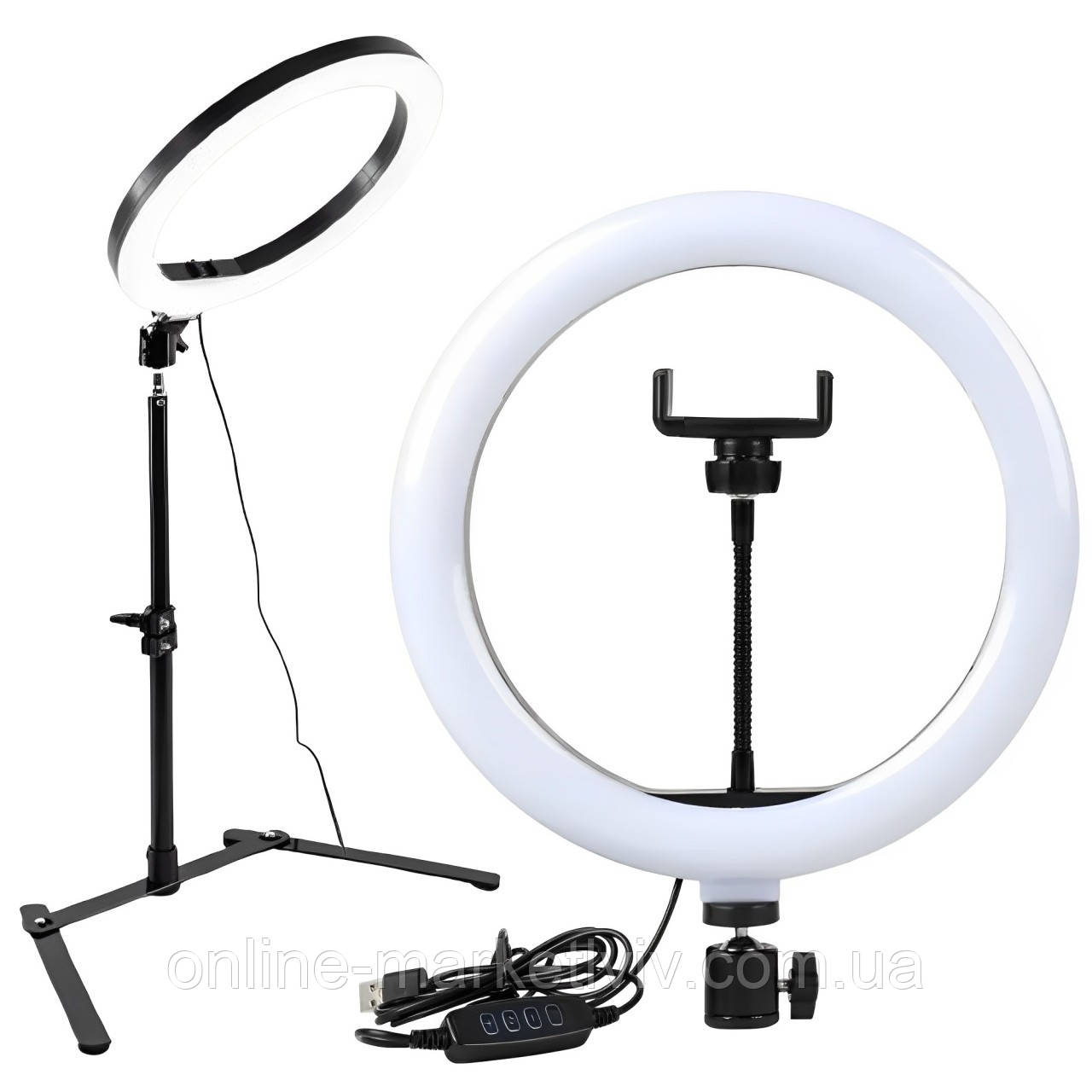 Кільцева LED лампа зі штативом, 26см, Ring Light / Лампа кільцева з кріпленням для телефону / Селфі лампа