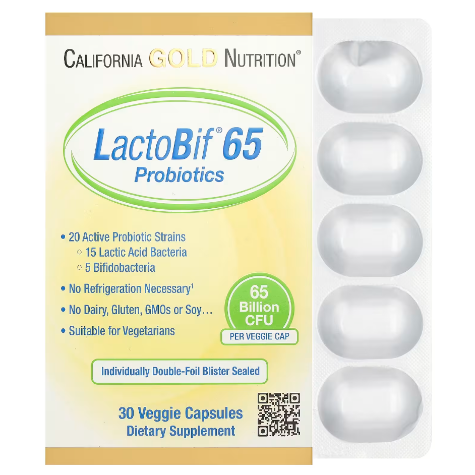 Пробіотики LactoBif 65 млрд КУО California Gold Nutrition 30 вегетаріанських капсул