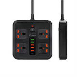 Мережевий фільтр BKL-666 на 4 розетки 1 PD20W + 1 QC3.0 + 5 USB, 100-250V, 10А, чорний, фото 2