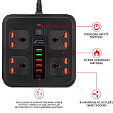 Мережевий фільтр BKL-666 на 4 розетки 1 PD20W + 1 QC3.0 + 5 USB, 100-250V, 10А, чорний, фото 5