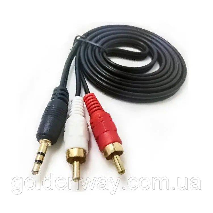 Кабель перехідник з RCA тюльпан на джек AV-IN 3.5 мм для аудіо виходу AUX із магнітоли RCA audio cable to 3.5 mm AUX, фото 1