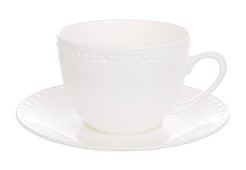 Набір порцеляновий (6 шт.) чашка з блюдцем Grace 300 мл, колір білий