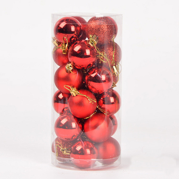 Набір ялинкових кульок, колір: червоний 24 шт (4 см)