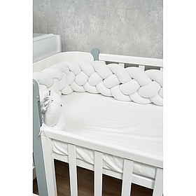 Бампер-косичка на ліжечко Twins 240 см 4х-прядна, white