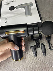 Портативний перкусійний міні масажер 6 швидкостей 4 насадки, Massage Gun для тіла, фото 3