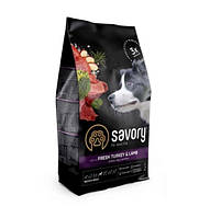 Сухой корм Savory для взрослых собак средних пород, свежая индейка и ягненок, 12 кг