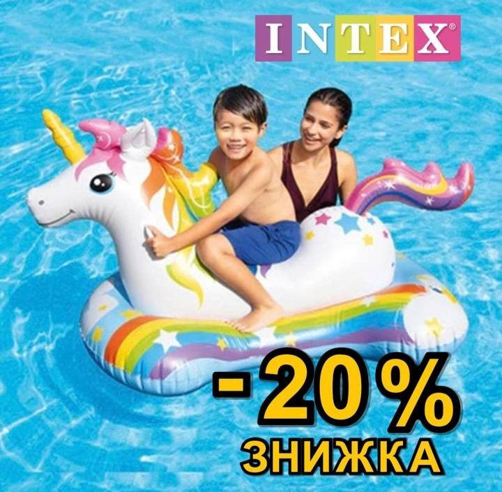 Дитячий надувний плотик для катання Intex 57552 «Єдиноріг», 163-86 см з ручками, фото 1