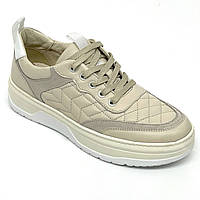Жіночі шкіряні кросівки бежевого кольору на шнурівці KaDar 02-2365066 розмір 36