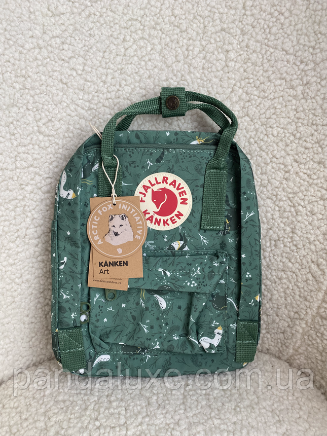 Рюкзак маленький канкен Fjallraven Kanken Mini 7л зелений з єнотами, фото 3