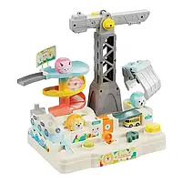 Гараж T920A кран (механічий), кульки 3 шт., рухомі деталі, музика, світло, на батарейках (таблетках), в коробці, 20-27,5-13,5см, фото 3