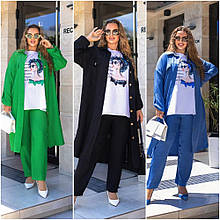 Прекрасний костюм-трійка великих розмірів з якісної жатки + софт