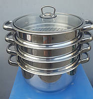 Мантоварка Arian 24 см нержавіюча сталь індукція 3 сітки 4 рівня зі скляною кришкою