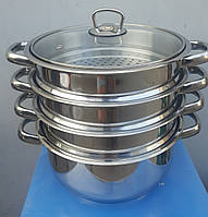 Мантоварка Arian 24 см нержавіюча сталь індукція 3 сітки 4 рівня зі скляною кришкою