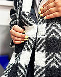 Осіннє тепле жіноче пальто чорне в клітинку Жіночий осінній стильний кардиган пальто, фото 4