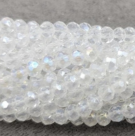 Скляні намистини, колір — прозорий з АБ, розмір:2,5*3,2 мм приблизно 160 шт.