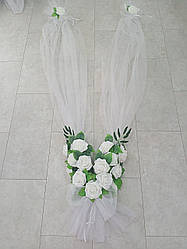 Ікебана-стрічка на весільну машину біла. Прикраси на весільний автомобіль