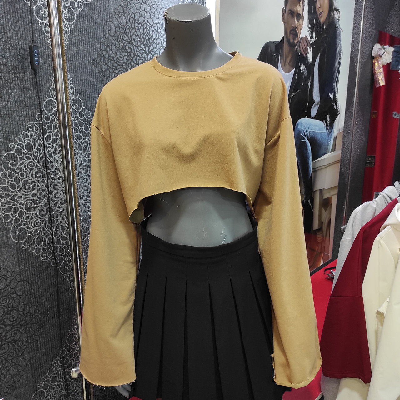 Толстовка жіноча коротка широка двонитка обрізана широкий рукав S беж, фото 1