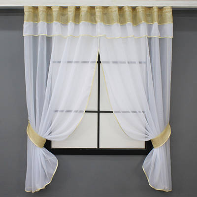 Кухонний комплект, (280х170см.) шторки з ламбрекеном і підхватами. Колір золотистий з білим. Код 084к 52-0972