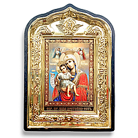 Ікона "Достойно є" Пресвята Богородиця, лик 6х9, у пластиковій чорній рамці