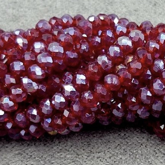 Бусини кришталеві 2*2,5 мм 160 штук , винний прозорий з АБ, фото 1