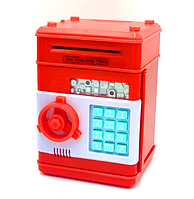 Електронний сейф скарбничка Number Bank "Банкомат" дитячий подарунок із кодовим замком і купюроприймачем Червоний