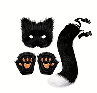 Набір 3 в 1: маска котика, рукавички котика, хвіст котика для квадробіки