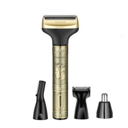 Електробритва Geemy GM-3158, 4 в 1 для догляду за волоссям, бородою, триммер для носа, вух, бритва, 4 насадки, фото 1