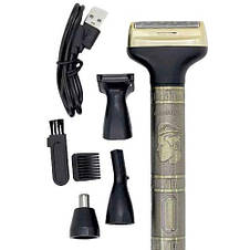 Електробритва Geemy GM-3158, 4 в 1 для догляду за волоссям, бородою, триммер для носа, вух, бритва, 4 насадки, фото 3