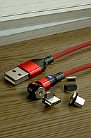 3в1 2м. Червоний Поворотний Магнітний кабель зарядного пристрою Micro USB + IOS + Type-C