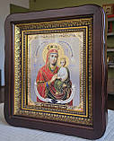 Ікона Богородична Споручниця Грішних в темному дерев'яному фігурному кіоті під склом, розмір 26*23, лік 15*18, фото 2