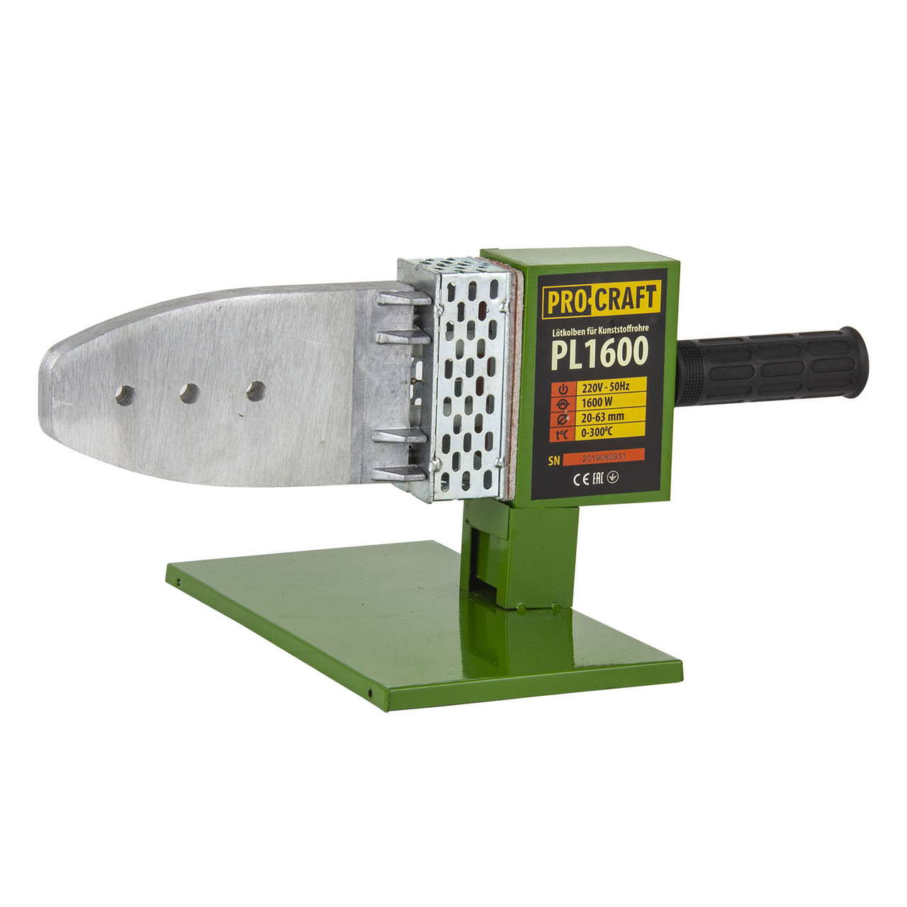 Паяльник для пластикових труб Procraft PL1600, 800 Вт, 50-300 °С, Насадки 20,25,32,40,50,63 мм, кейс, фото 1