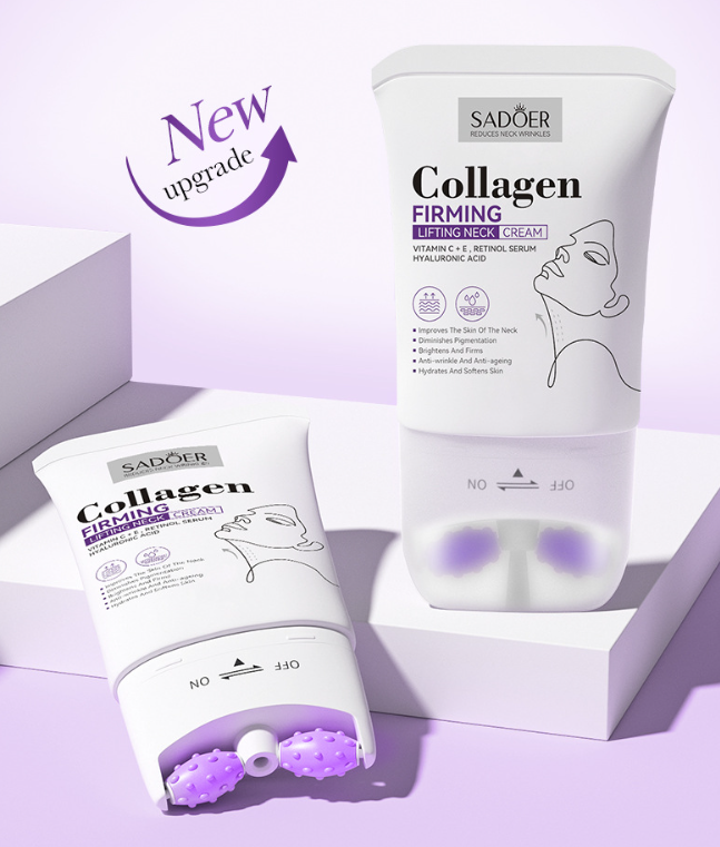 Крем з масажними роликам для обличчя та шиї з колагеном Sadoer Collagen Firming Neck Cream Roller, 110 г